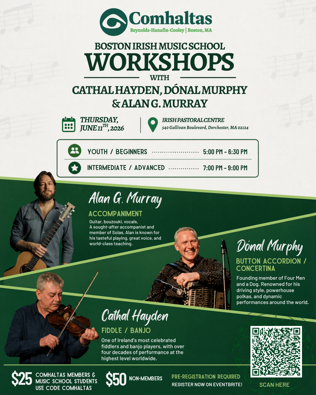 Boston Irish Music School Workshops with Cathal Hayden, Dónal Murphy, & Alan G. Murray